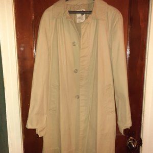 Mens Old Navy tan duster sz S open flap in back, like new, never worn 36" long